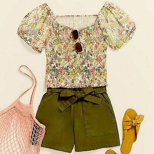 Anthropologie Floral Smocked Blouse - Multicolor